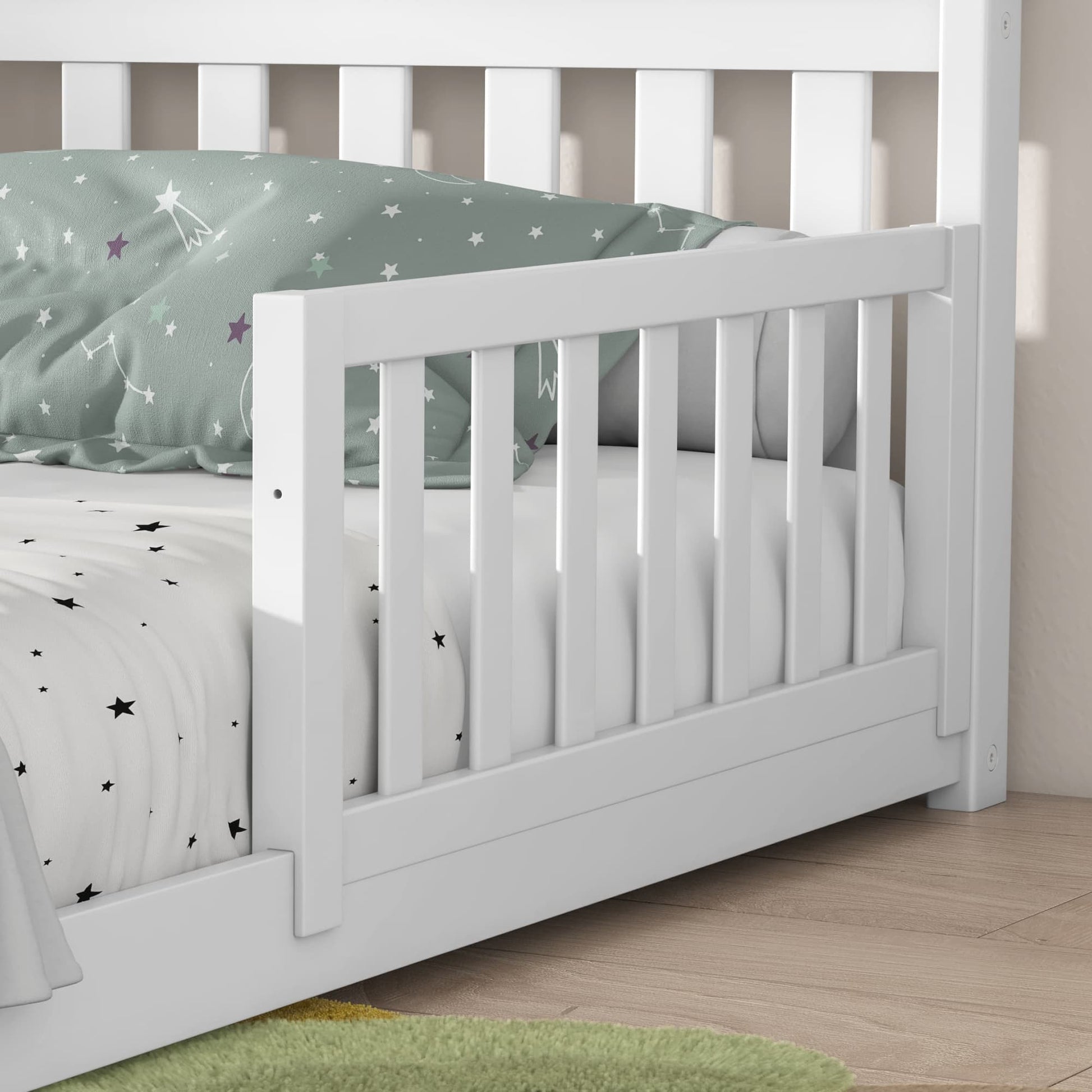 The Leesa Sprig Classic Guardrail in a bedroom.